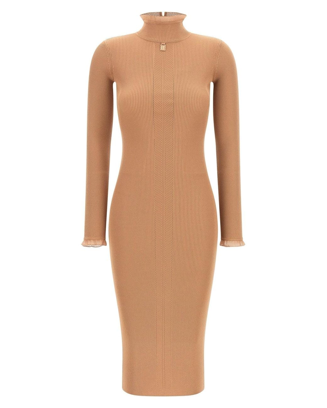 Elisabetta Franchi Natural Ribbed Knit Midi Dress