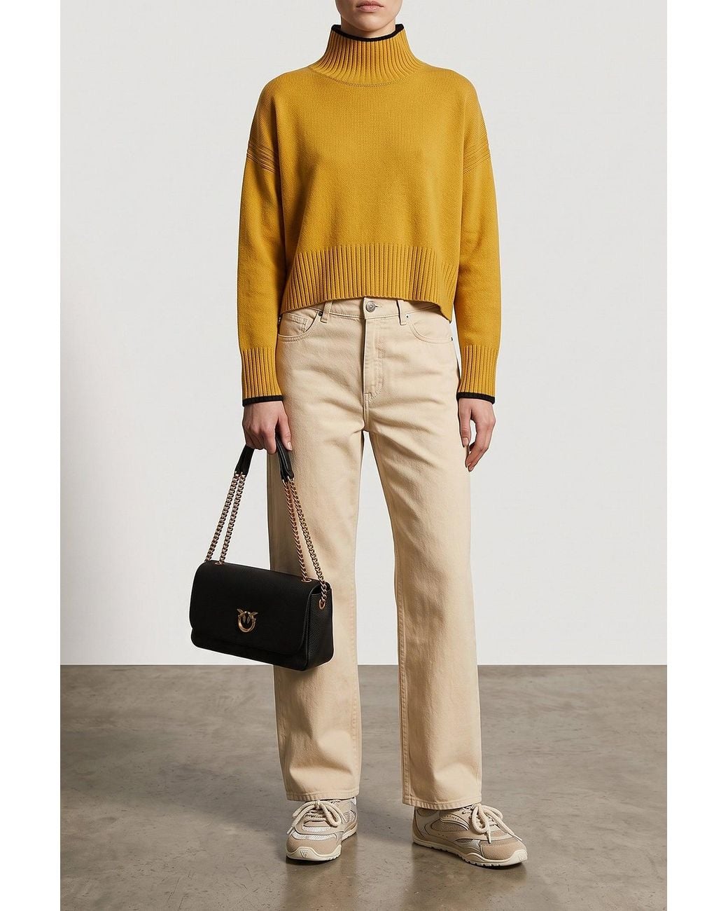 Pinko Yellow High-Neck Sweater With Contrast Tipping