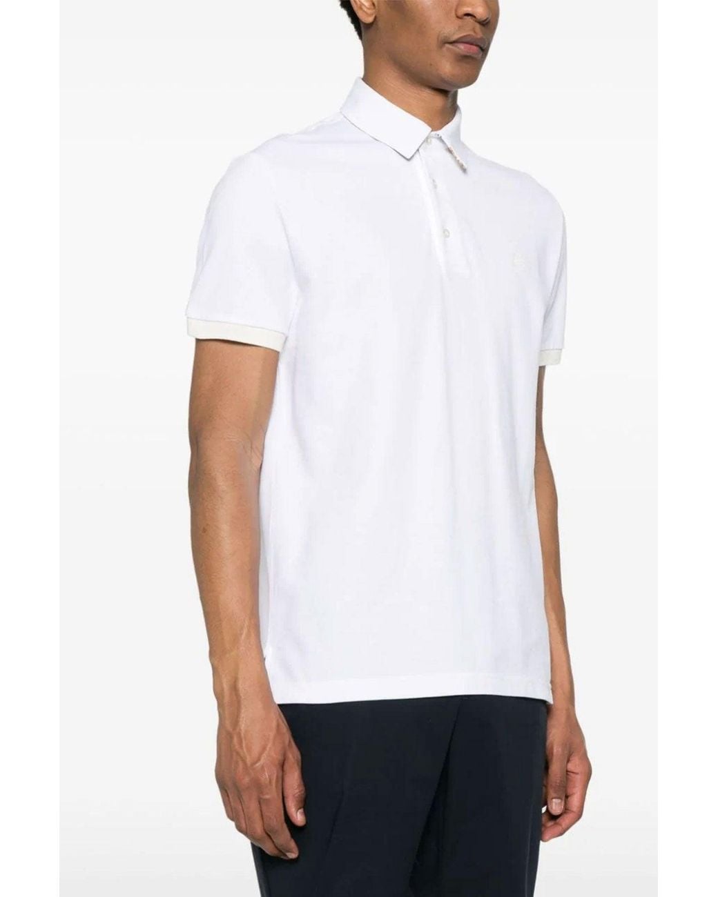 Etro White Polo 'Short Sleeve With Printed Undercollar' for men
