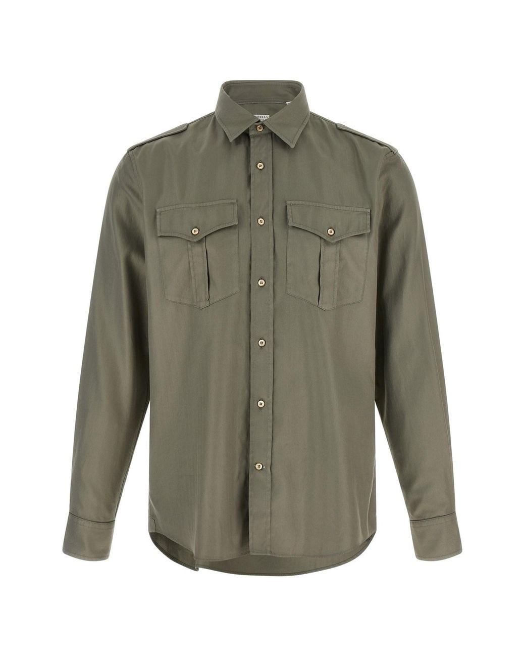 Brunello Cucinelli Green Cotton Chevron Shirt for men