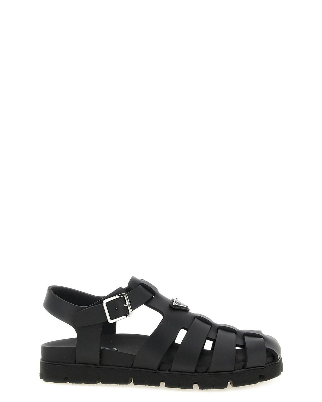 Prada Black Cage Sandals With Triangle Logo for men