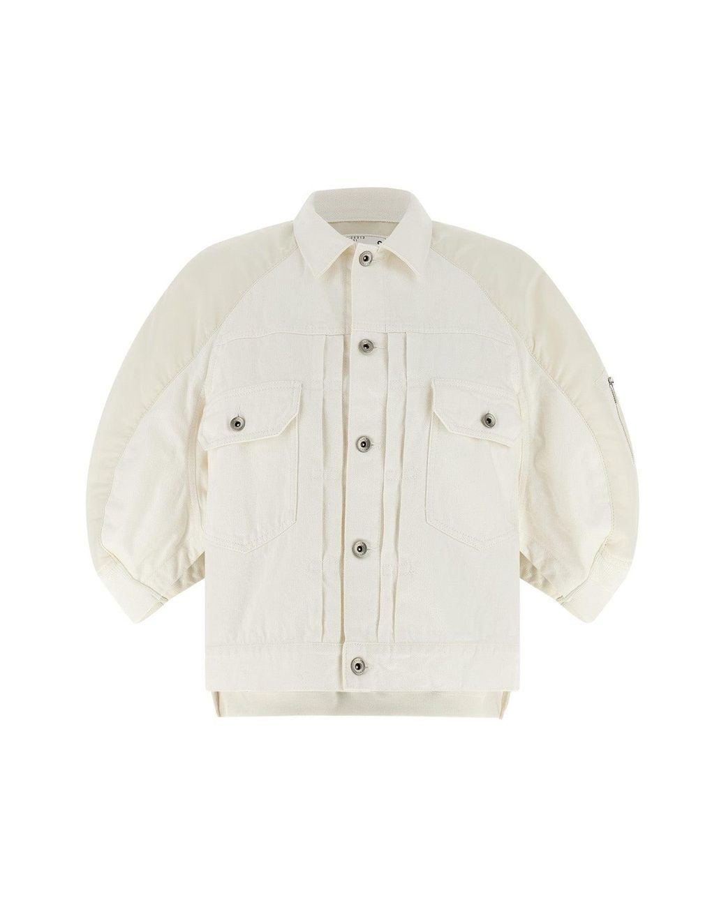 Sacai White Hybrid Bomber Jacket With Technical Sleeves