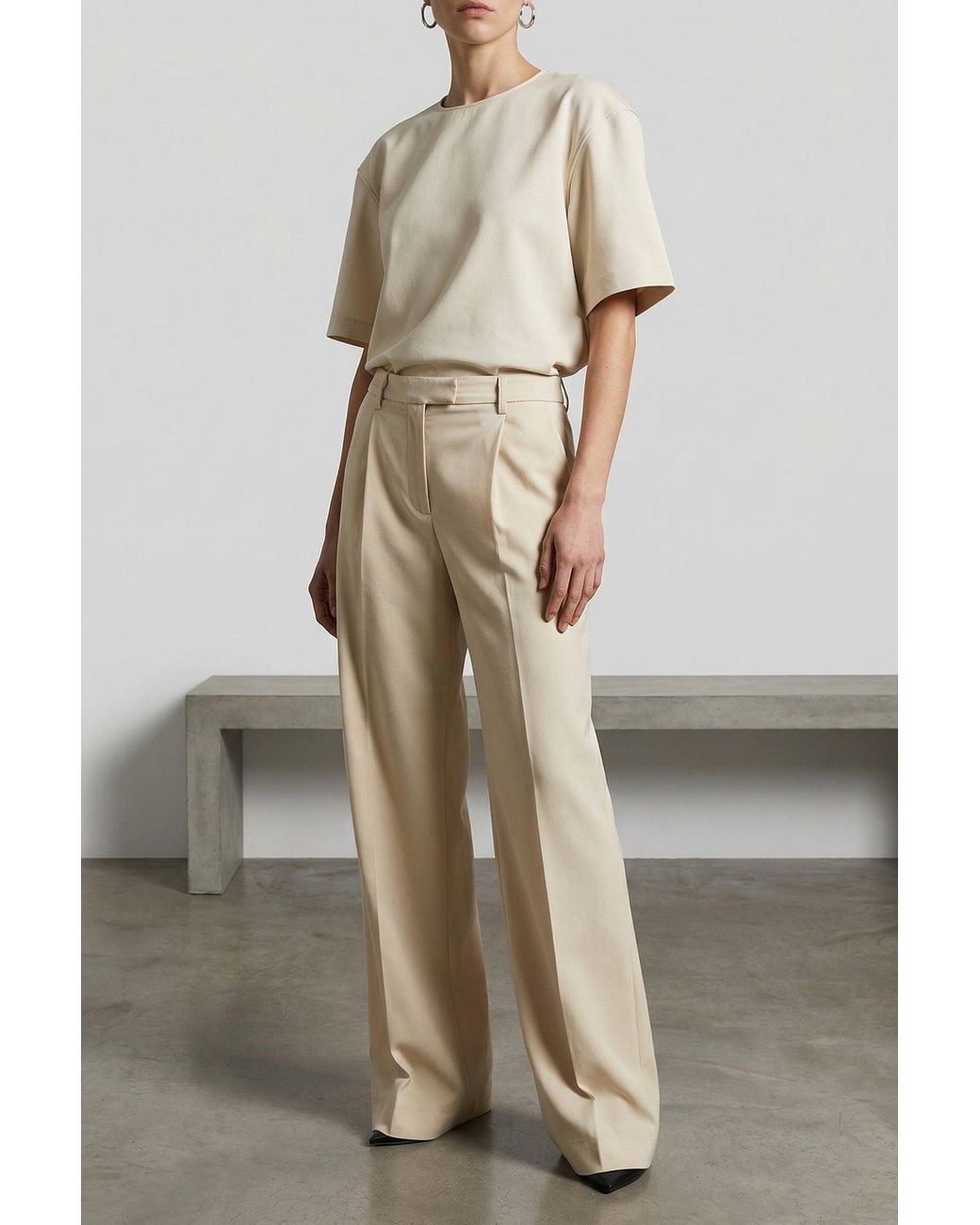 Thelatest Natural Wide-Leg Trousers With Pressed Crease