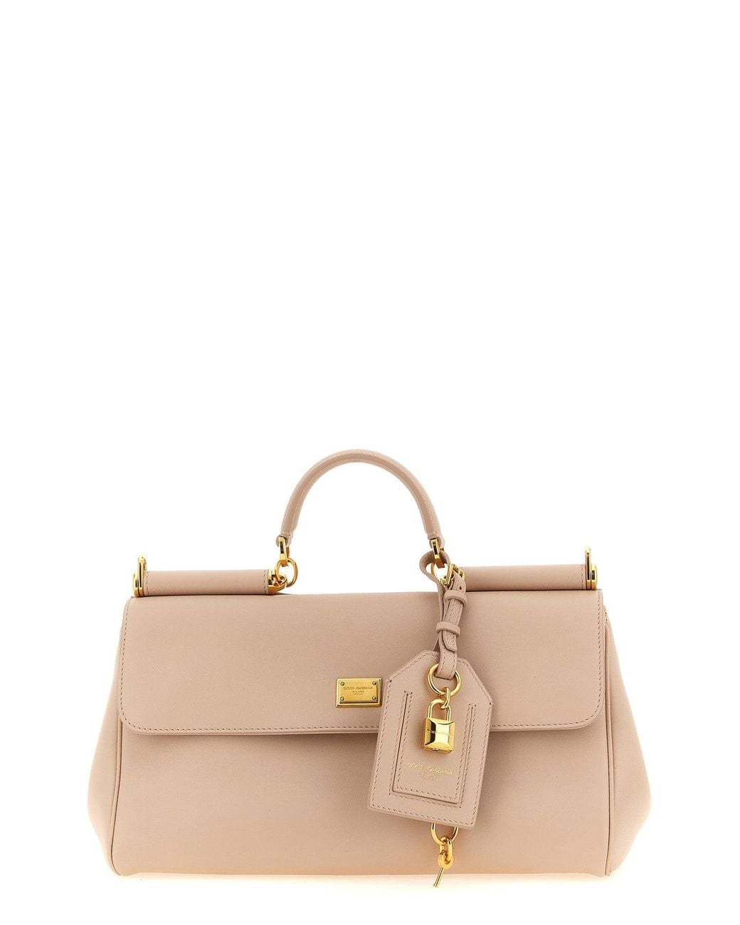 Dolce & Gabbana Natural Top Handle Bag With Padlock Charm