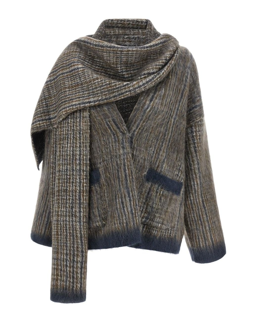 Brunello Cucinelli Gray Cardigan With Scarf Detail