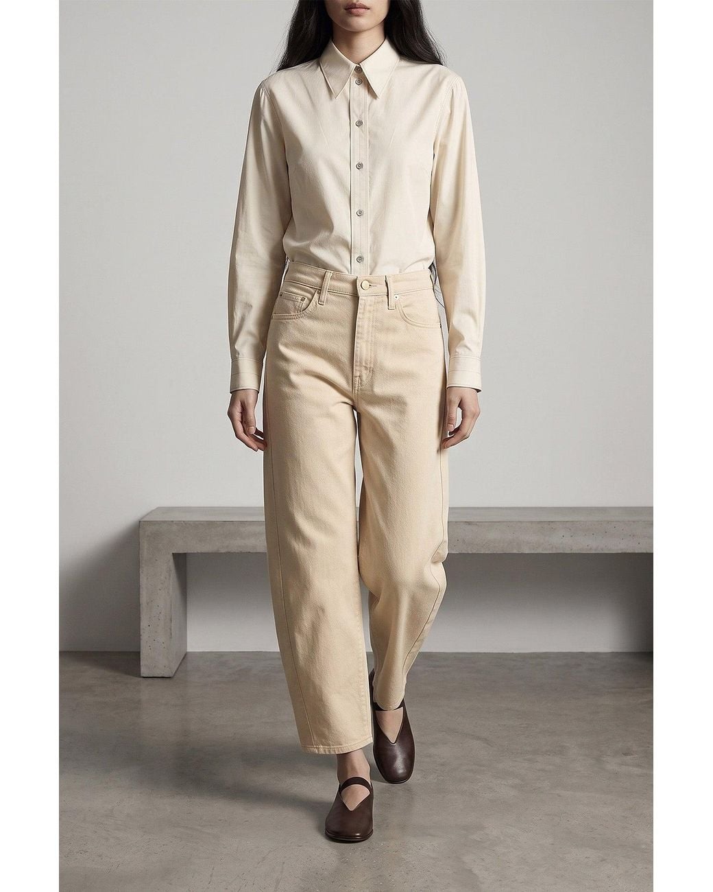 Lemaire Natural Shirt Pointed Collar Contrast Stitching