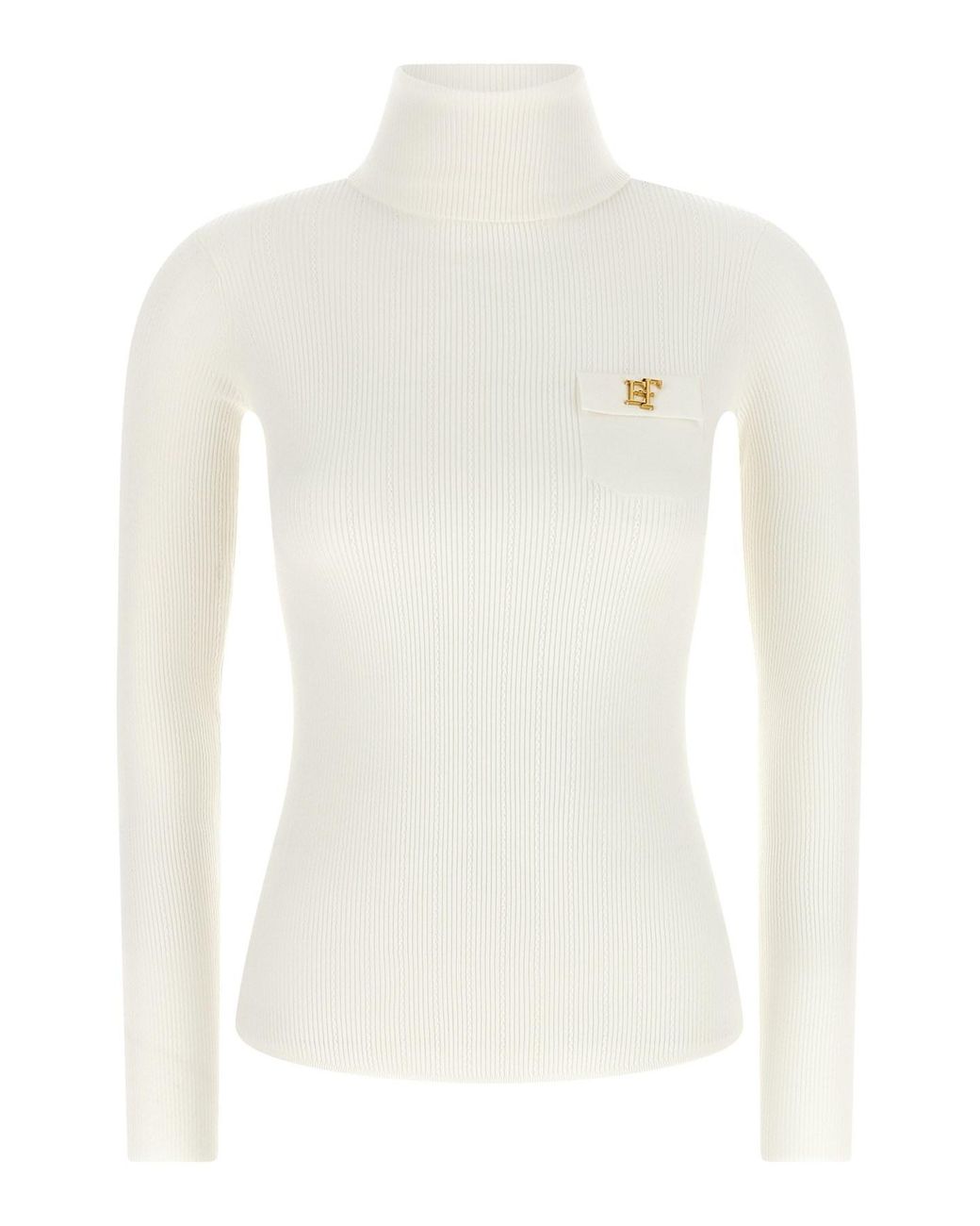 Elisabetta Franchi White Turtleneck Embroidery À Jour