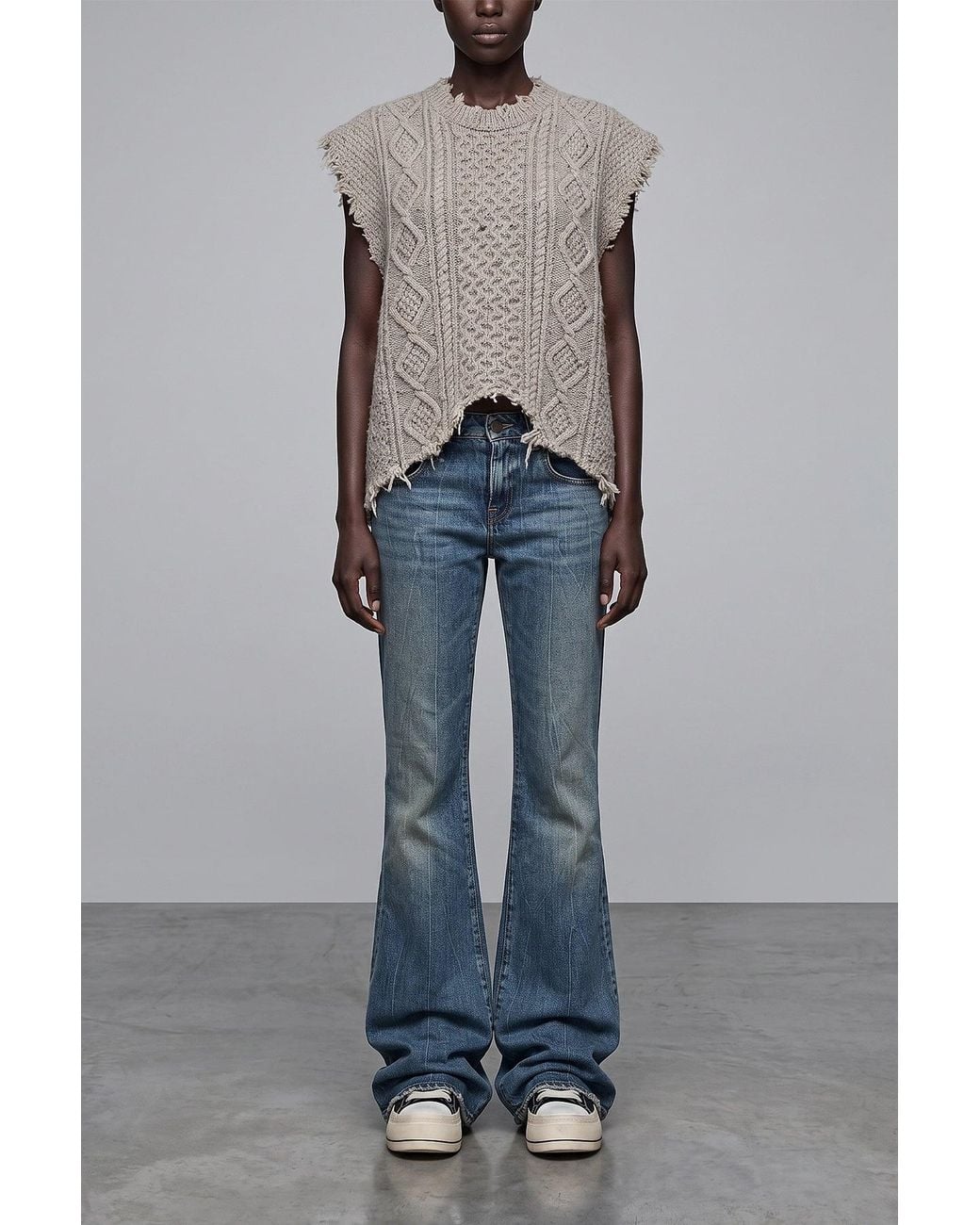 R13 Gray Vest With Distressed Edges