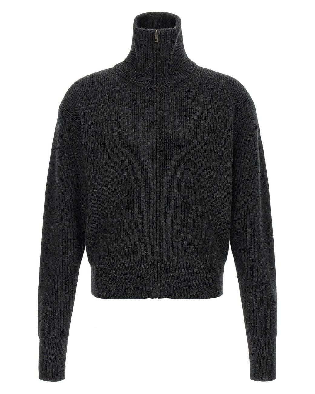 Lemaire Black Ribbed Wool Zipped Cardigan for men