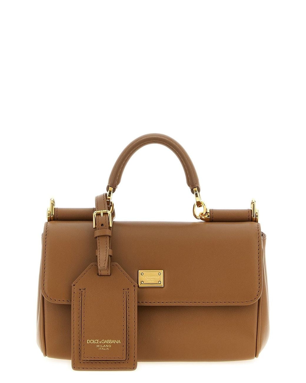 Dolce & Gabbana Brown Top Handle Bag With Metal Plaque