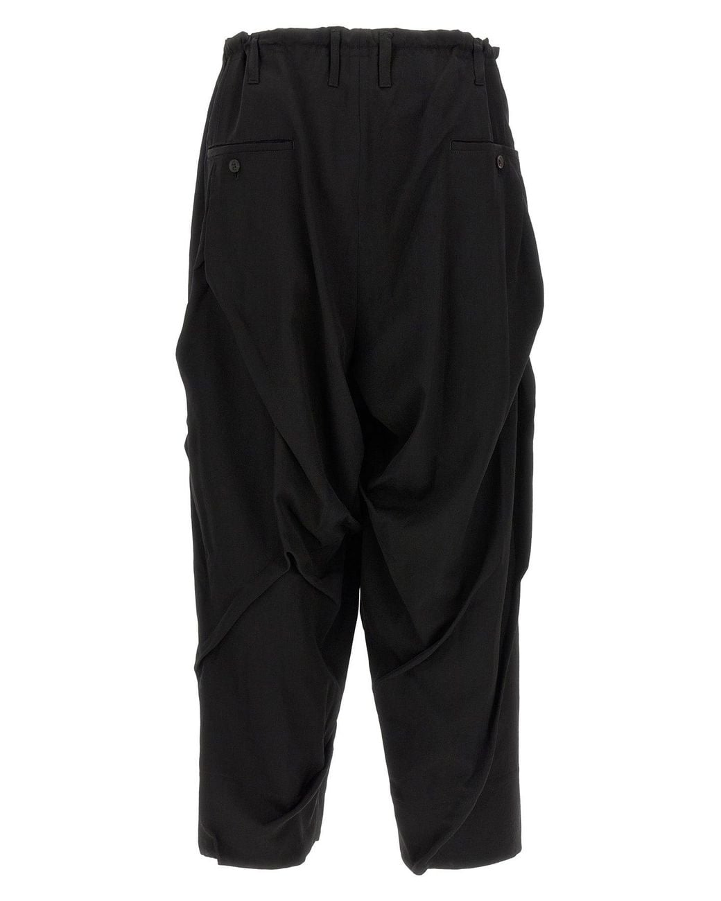 Yohji Yamamoto Black Random Tuck Pants With Draped Details for men