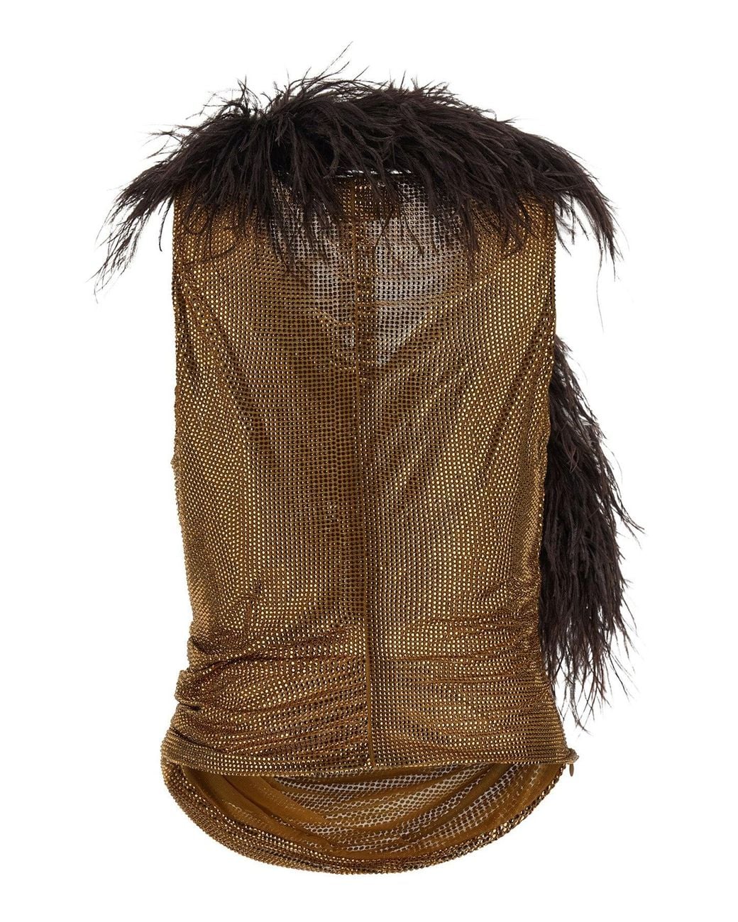 GIUSEPPE DI MORABITO Brown Mesh And Feather Top