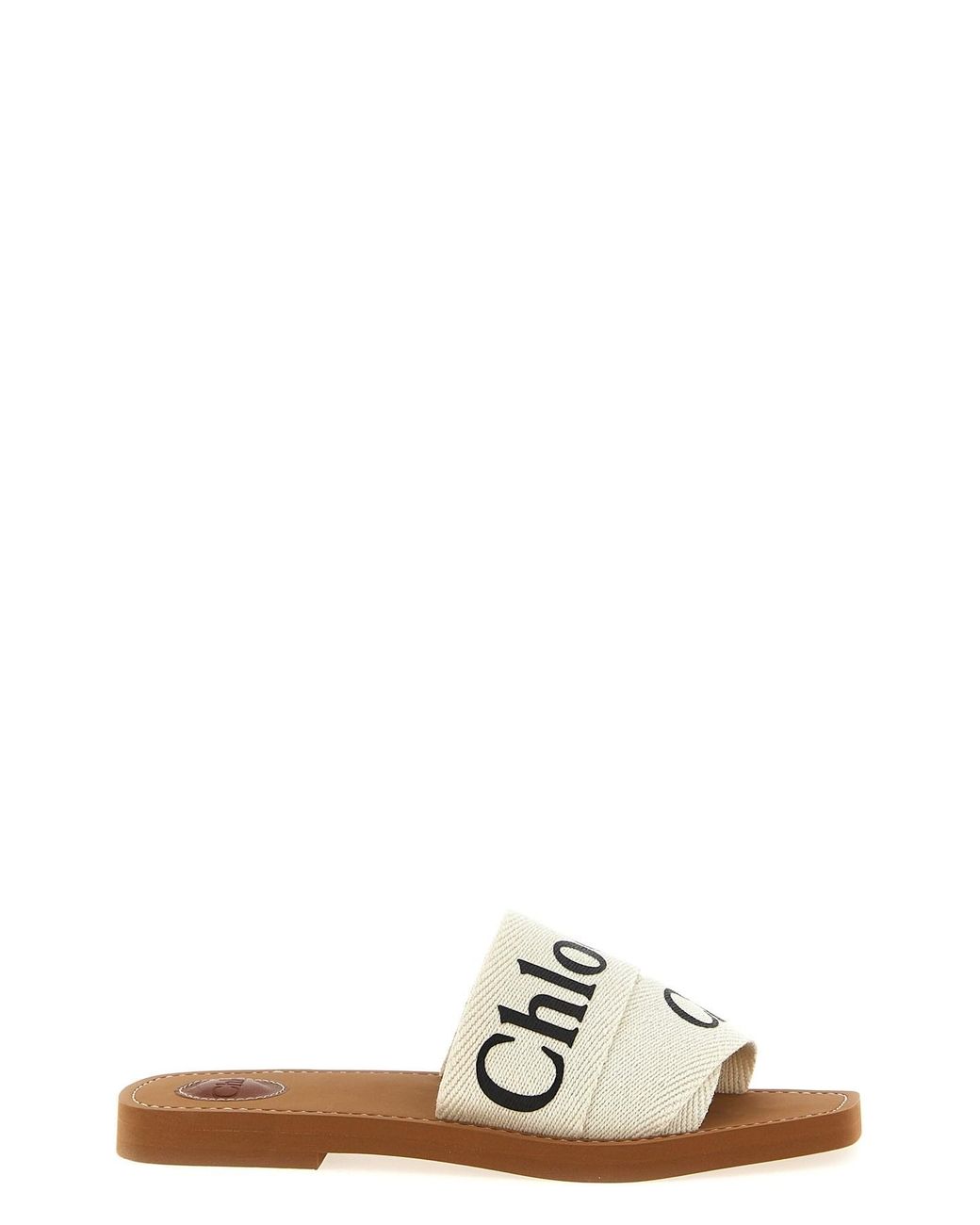Chloé White Linen Flat Sandals