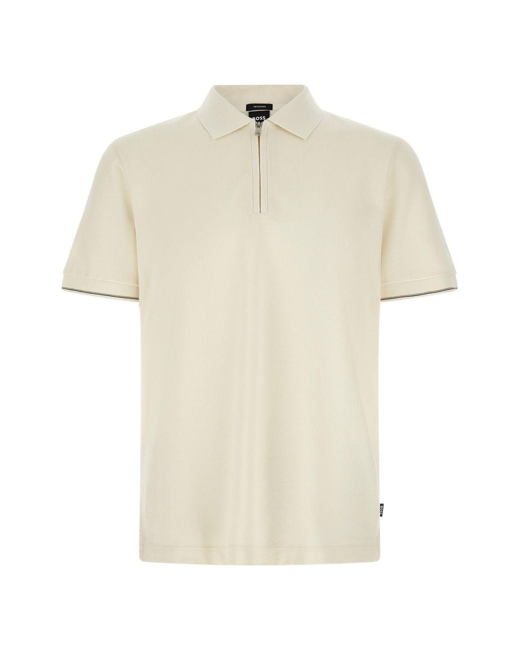 Boss Natural Mercerized Cotton Zip Polo Shirt for men