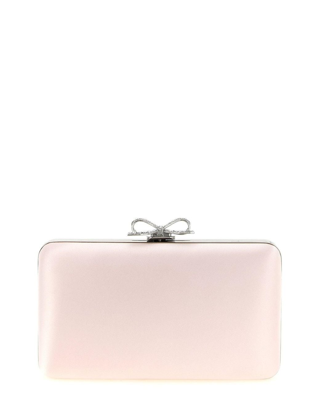 Self-Portrait Pink Satin Clutch With Crystal Bow
