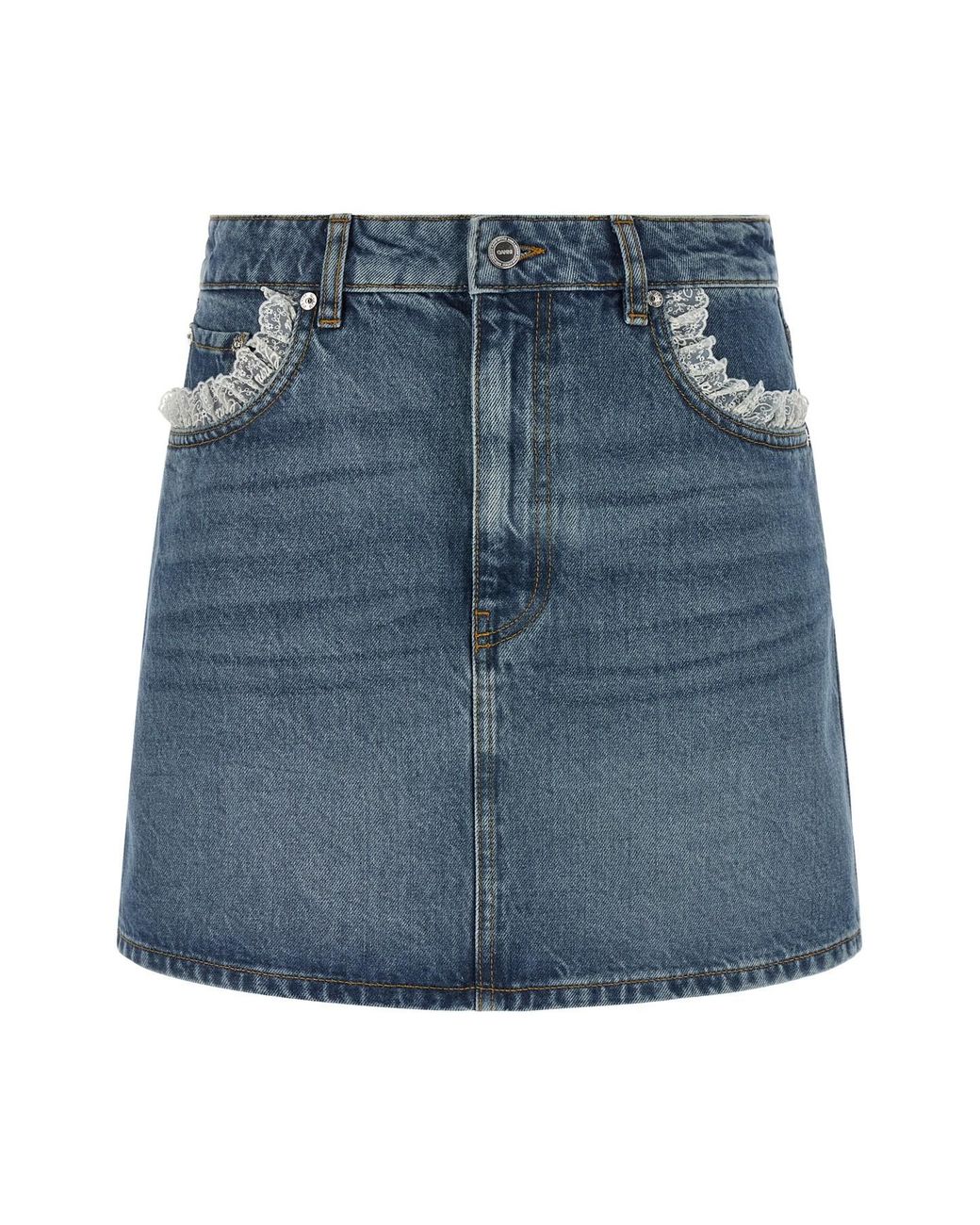 Ganni Blue Denim And Lace Skirt