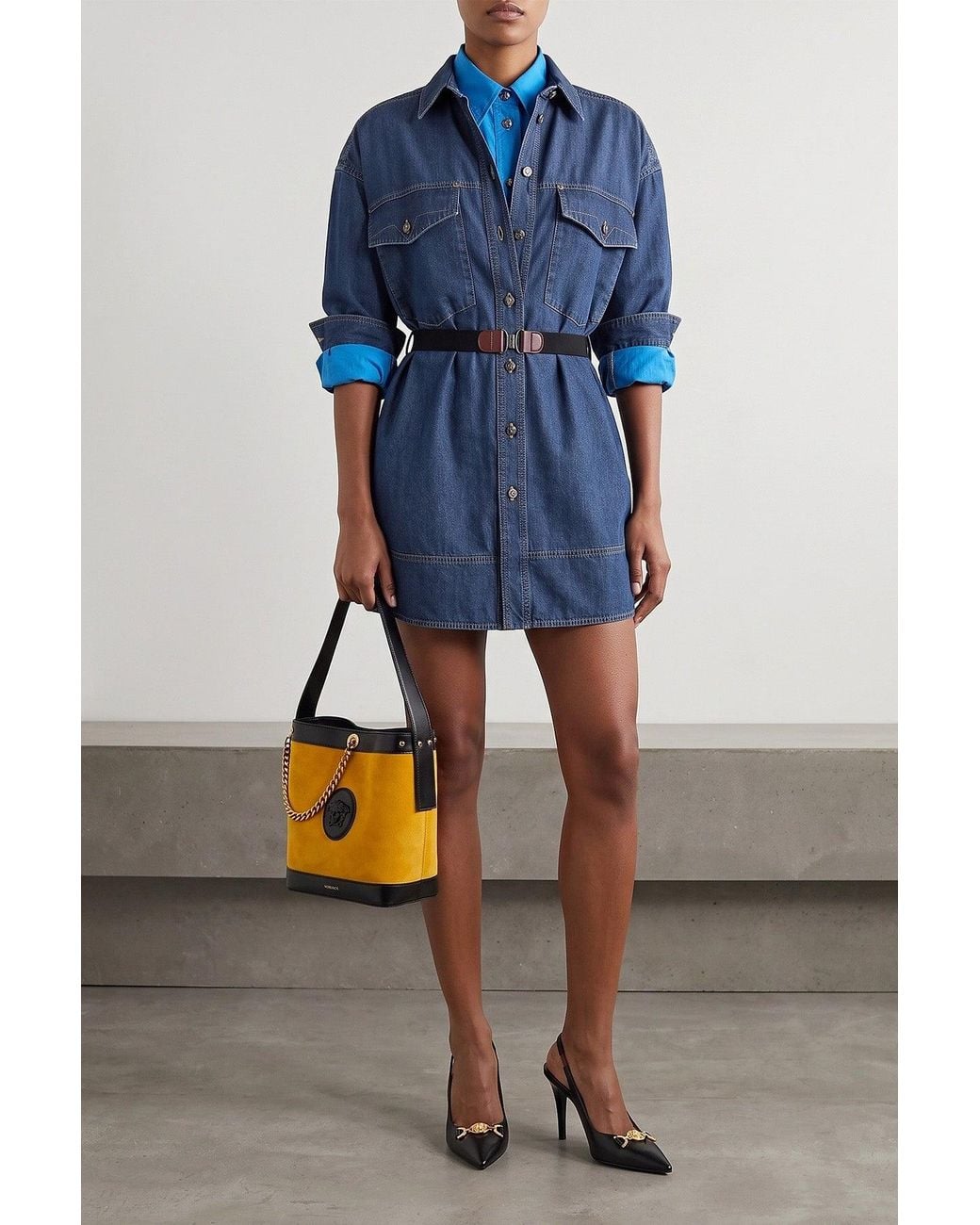 Versace Orange Small 'Pivot' Bucket Bag