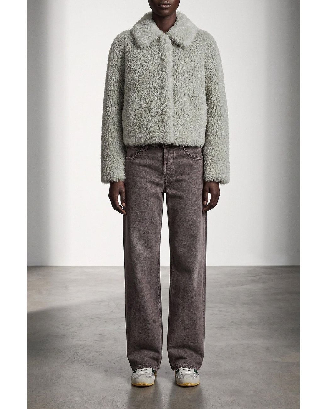 Vince Green Cropped Faux-Fur Jacket