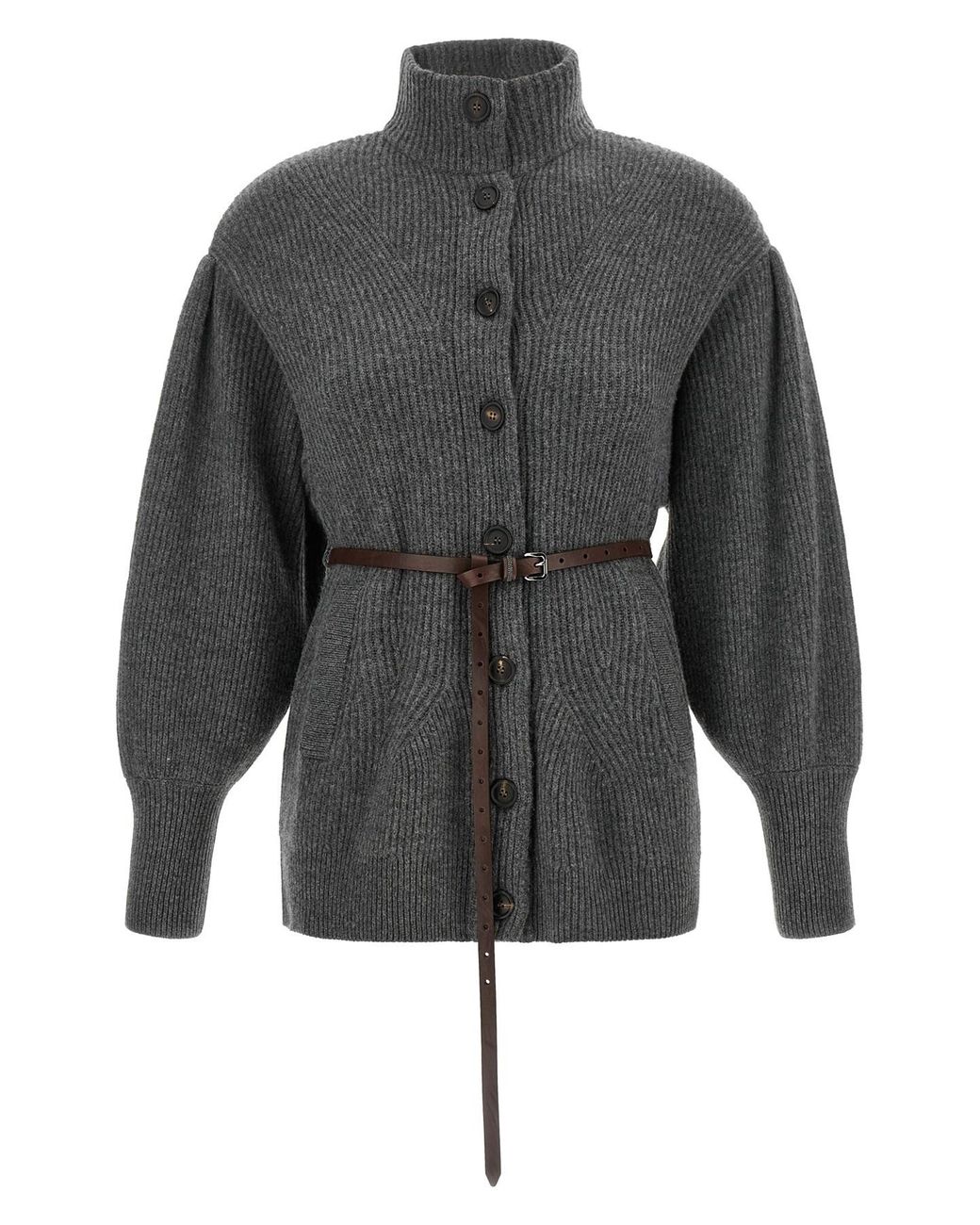 Brunello Cucinelli Gray Belted Cardigan