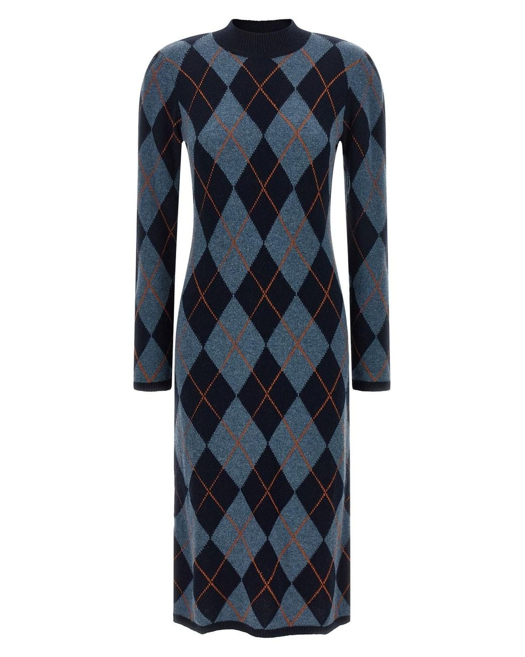 Twinset Blue Diamond-Shaped Knit Dress