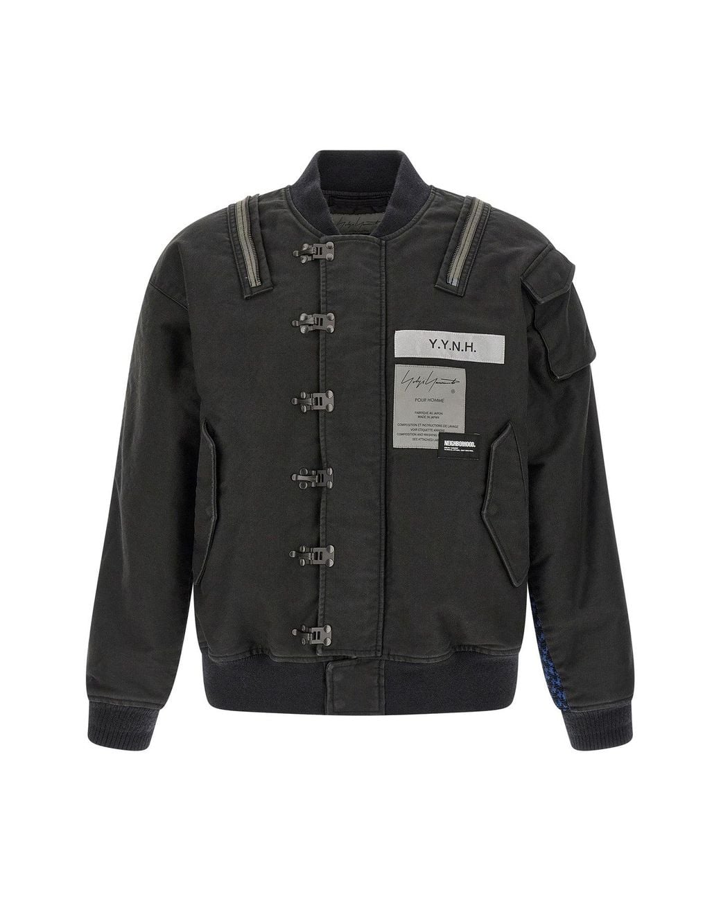 Yohji Yamamoto Black Bomber Jacket With Metal Clasps for men