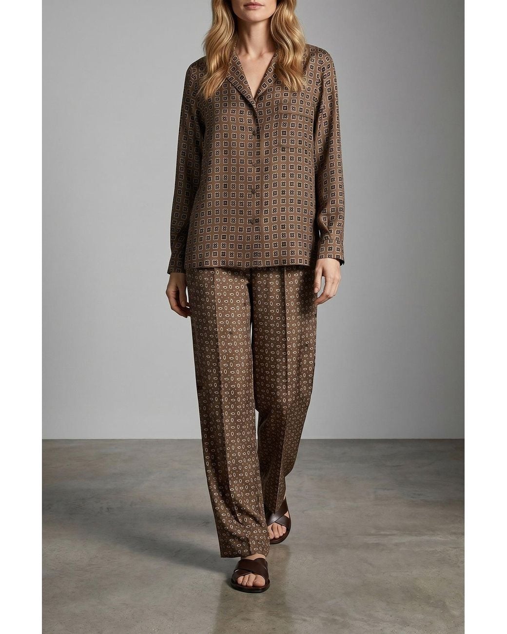 Max Mara Brown Silk Shirt With Monogram Print