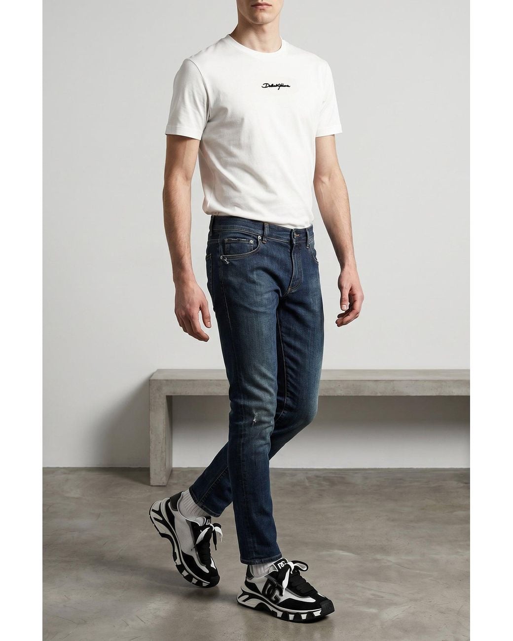 Dolce & Gabbana Blue Slim Jeans With Metal Plaque for men