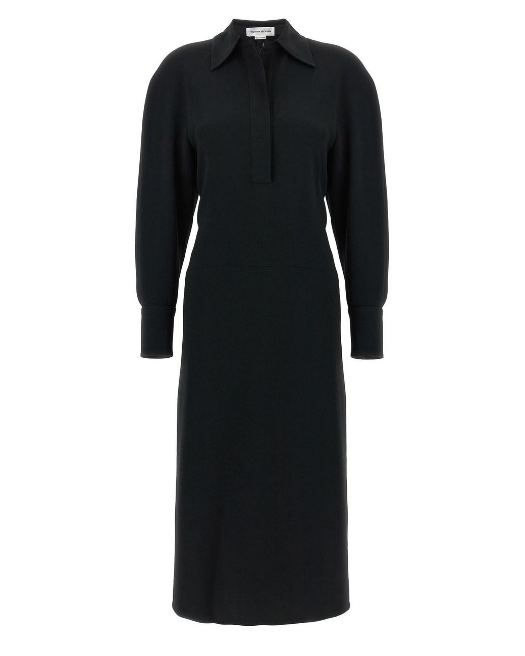 Victoria Beckham Black 'long Sleeve Polo Collar Midi' Dress