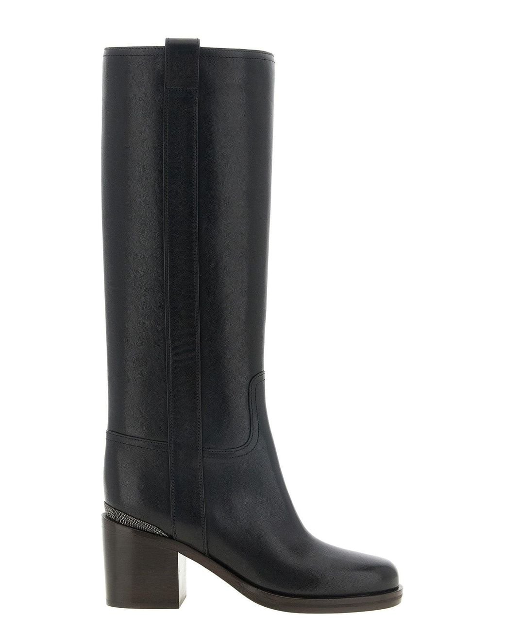 Brunello Cucinelli Black Riding Leather Boot With 'Precious Detail'