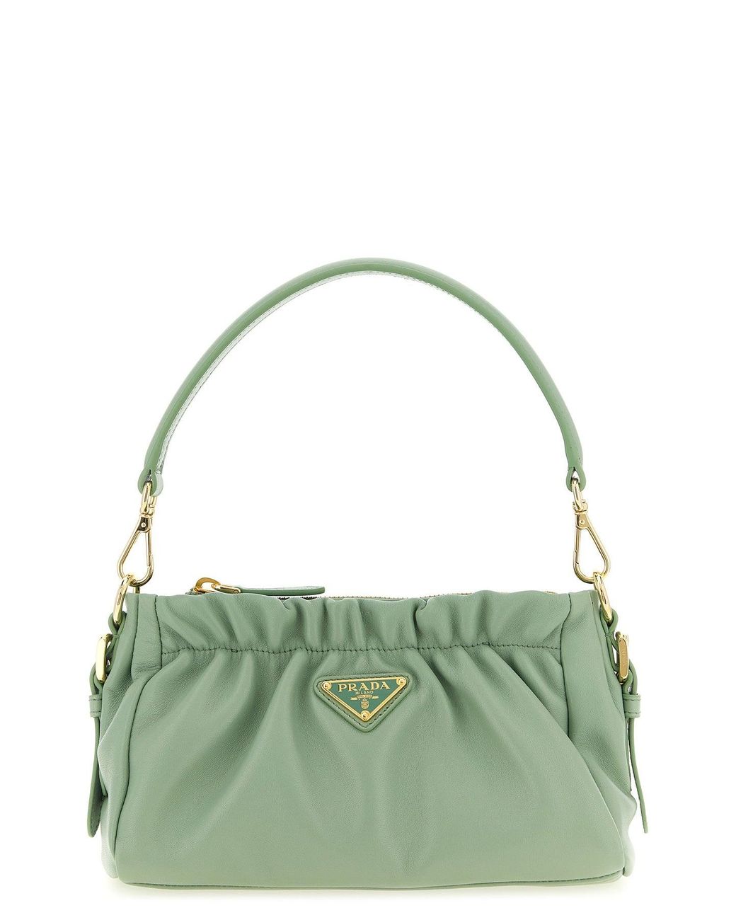 Prada Green Gathered Nappa Leather Shoulder Bag