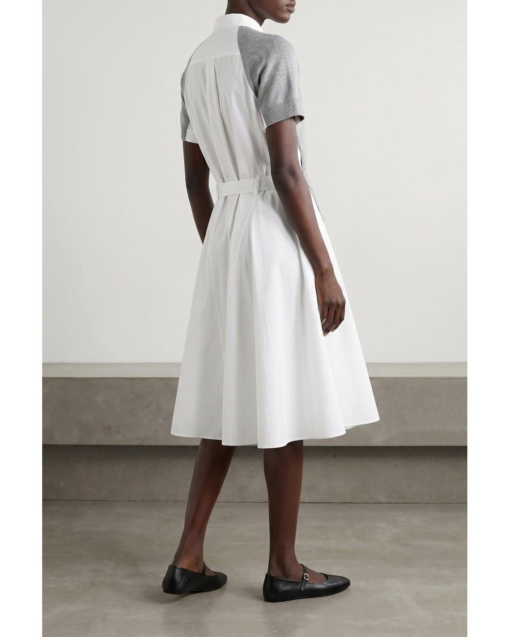 Sacai Gray Hybrid Shirt Dress With Ribbed Knit Panel