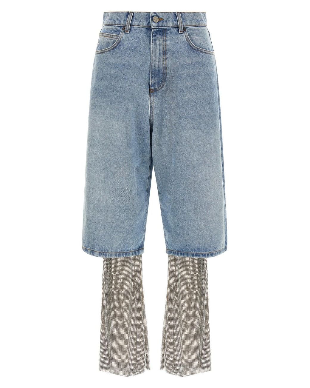 GIUSEPPE DI MORABITO Blue Layered Jeans With Crystal Embellishments