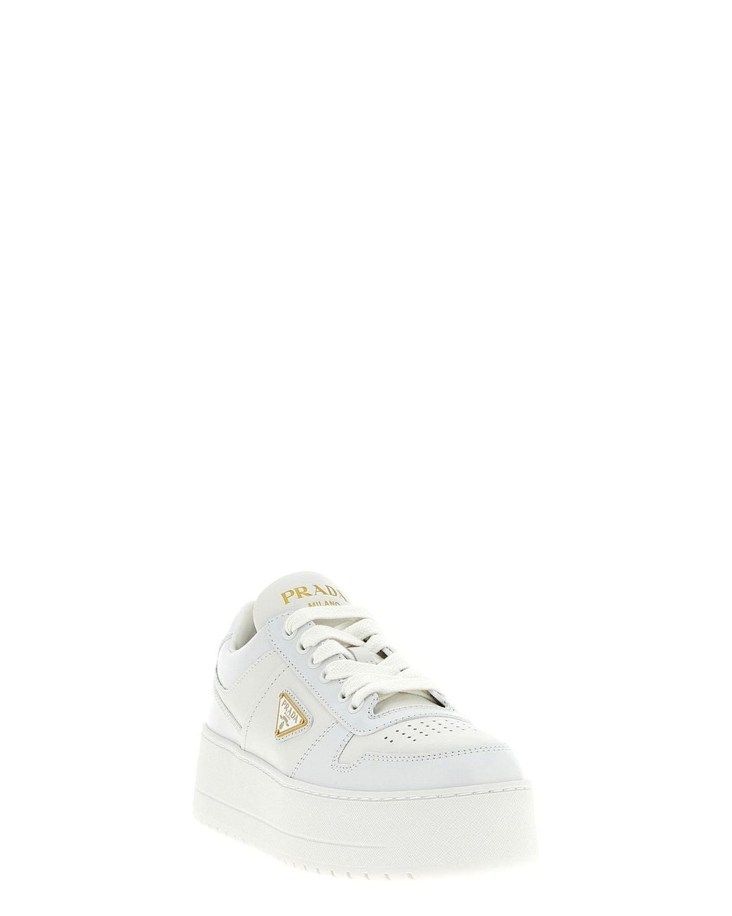 Prada White Sneaker With Structured Platform Sole