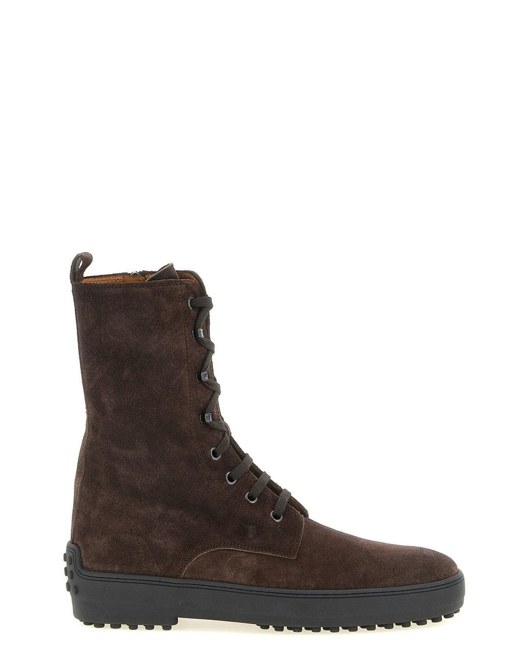 Tod's Brown Lace-Up Ankle Boots With Iconic Gommino Sole
