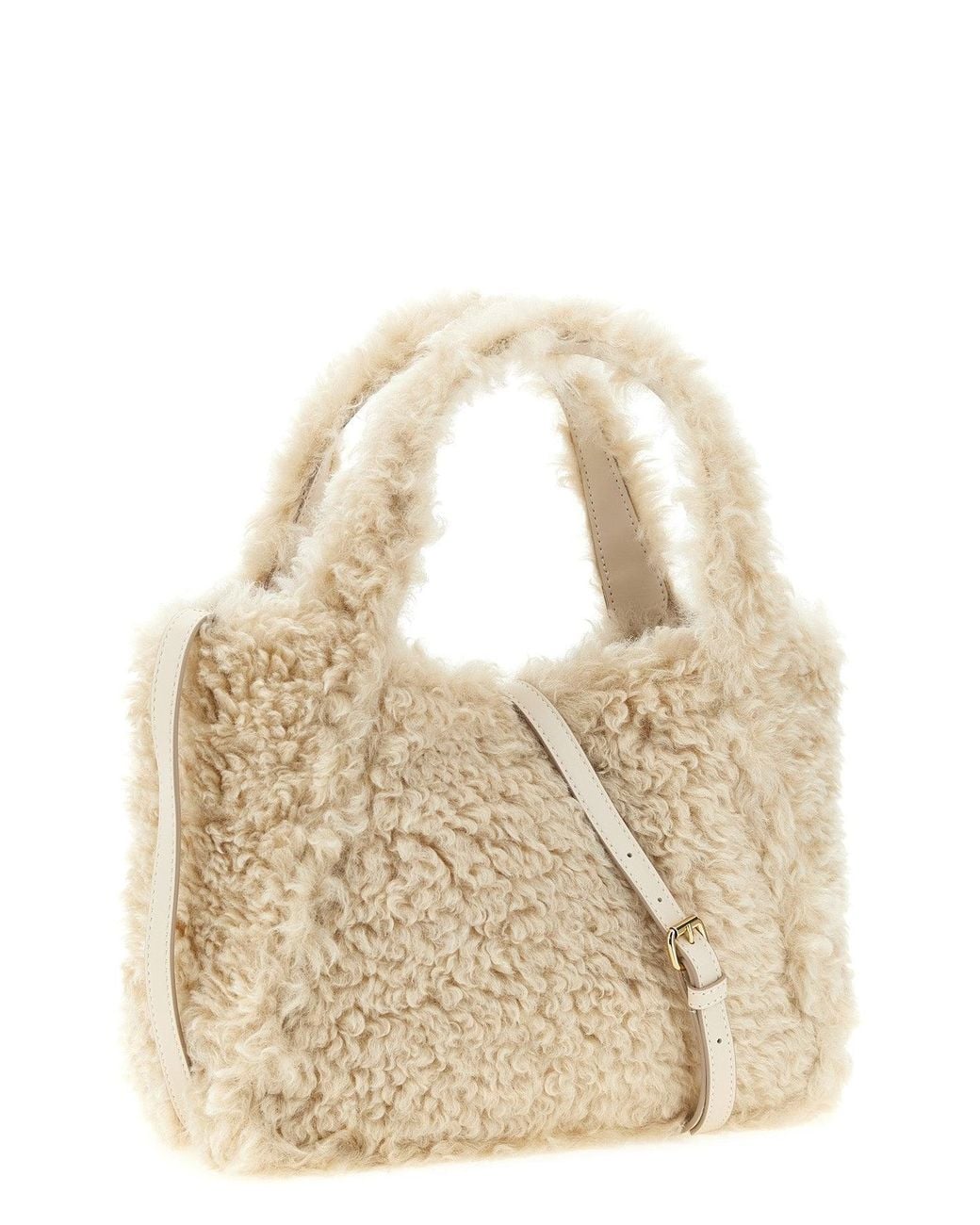 Stella McCartney White Logo Faux Shearling Tote