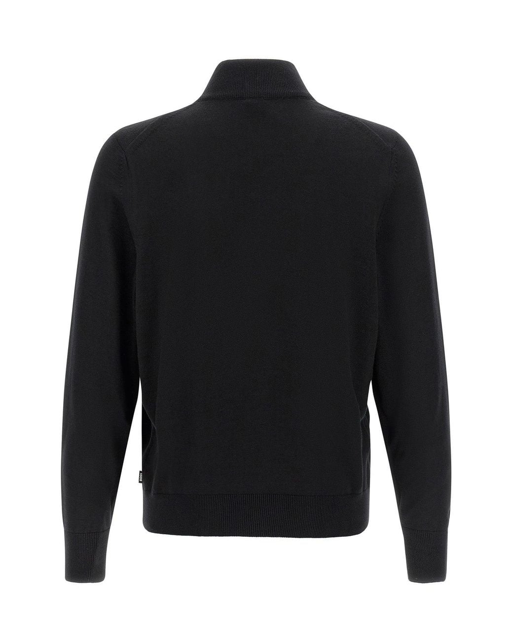 Boss Black Virgin Wool Zip-Up Cardigan With Stand Collar for men