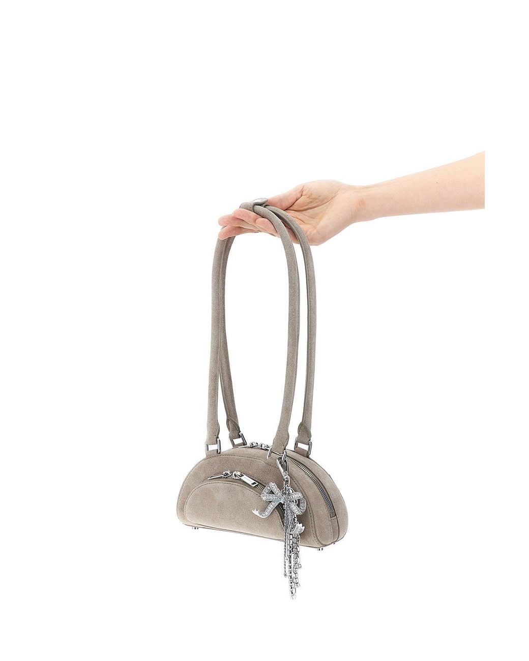 Self-Portrait White Shoulder Bag 'Suede Mini With Charm'