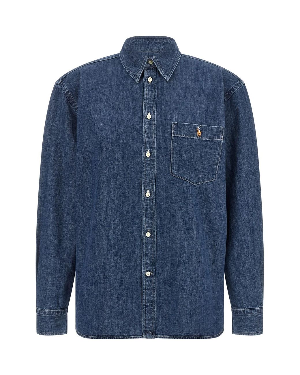 Polo Ralph Lauren Blue Denim Shirt With Logo Embroidery