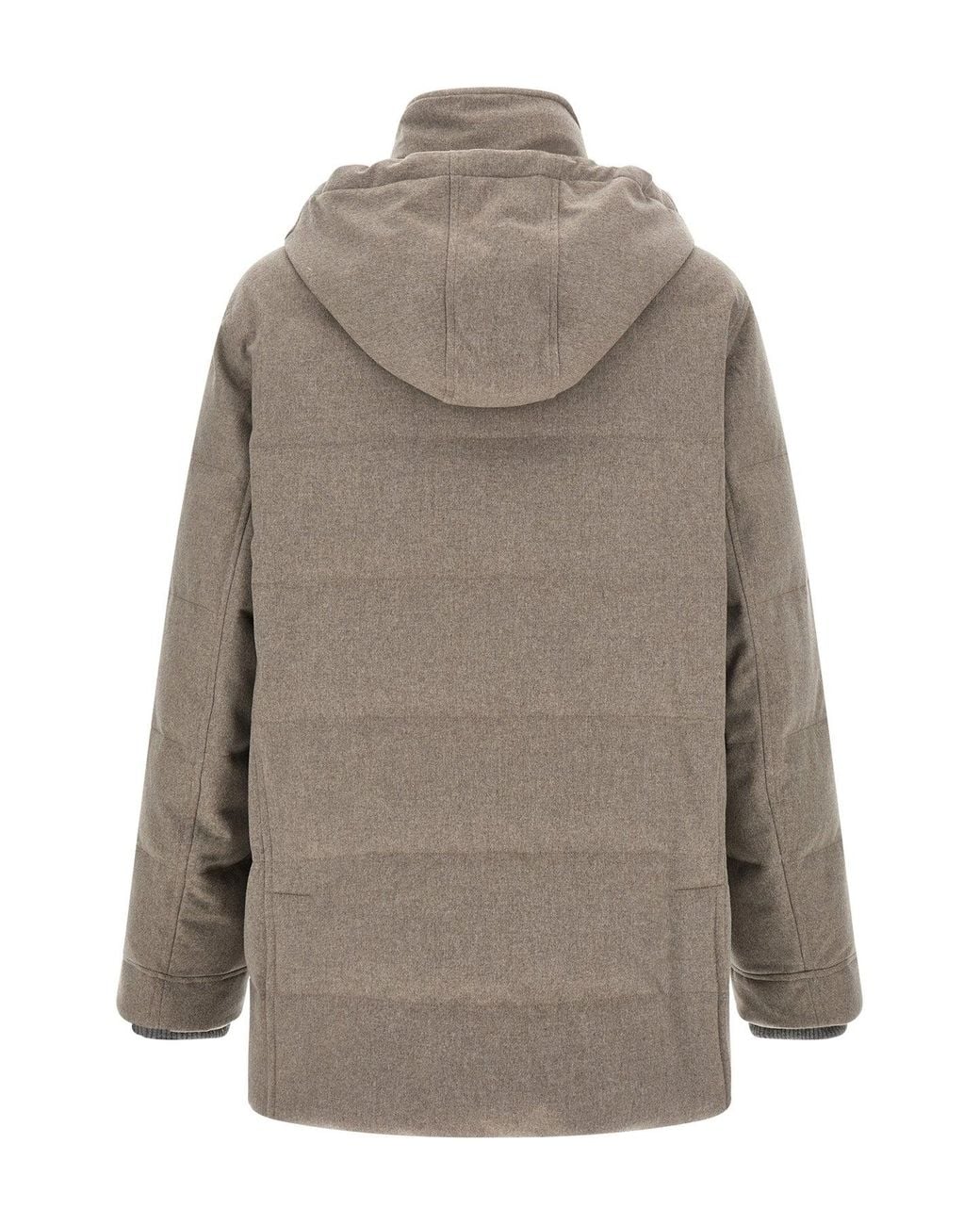Brunello Cucinelli Gray Membraned Wool Flannel Parka for men