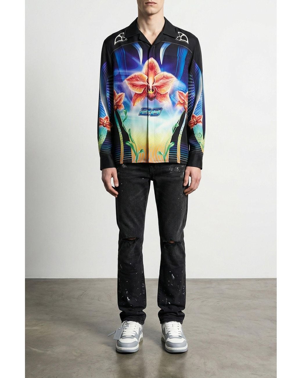 Casablanca Blue Orchid Racer Silk Shirt for men