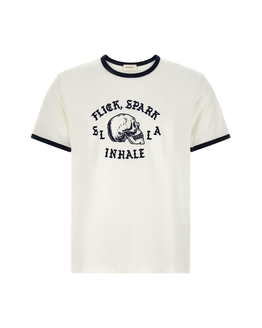 Second/Layer White 'flick, Spark, Inhale Ringer' T-shirt for men