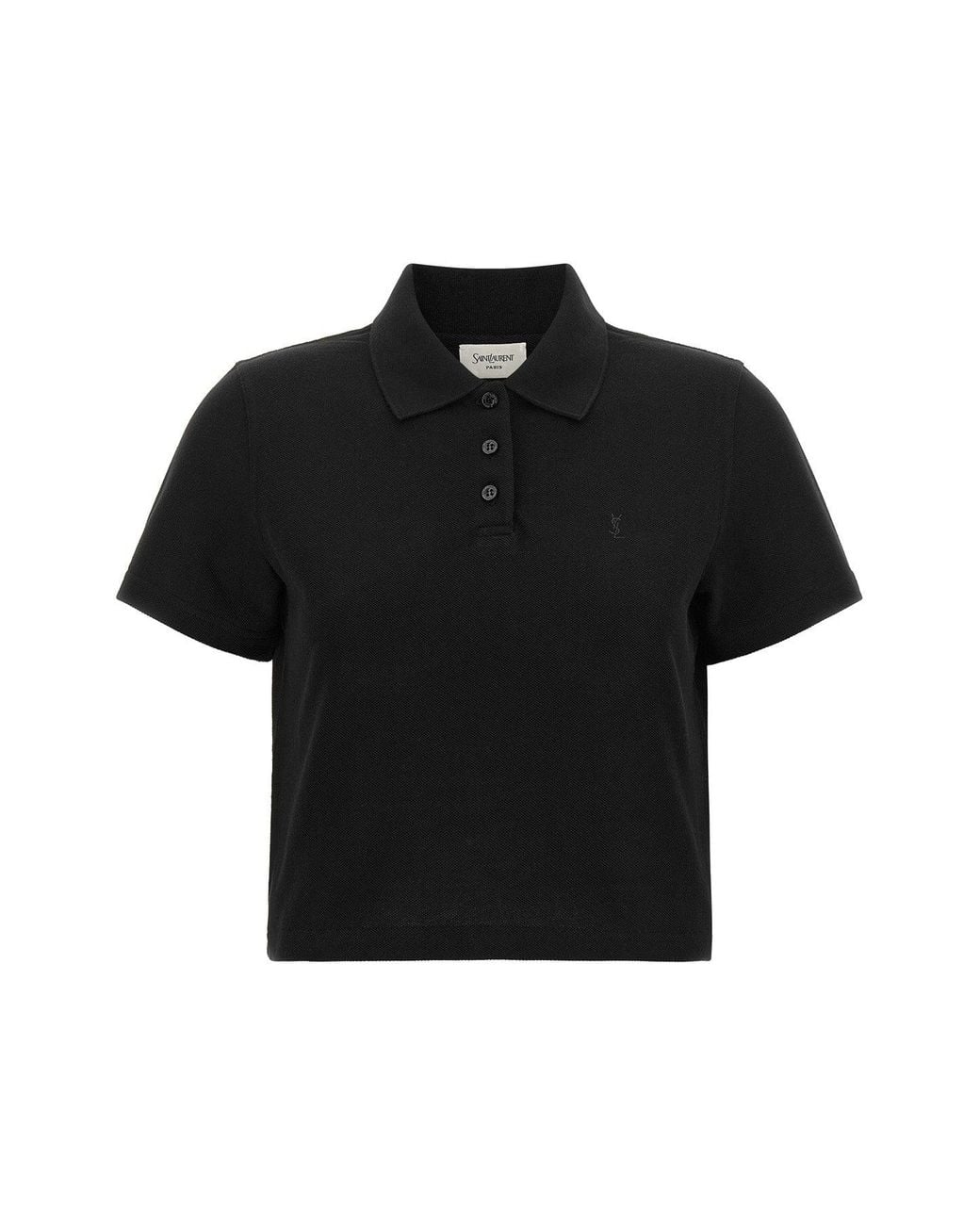 Saint Laurent Black Cassandre Cropped Polo Shirt