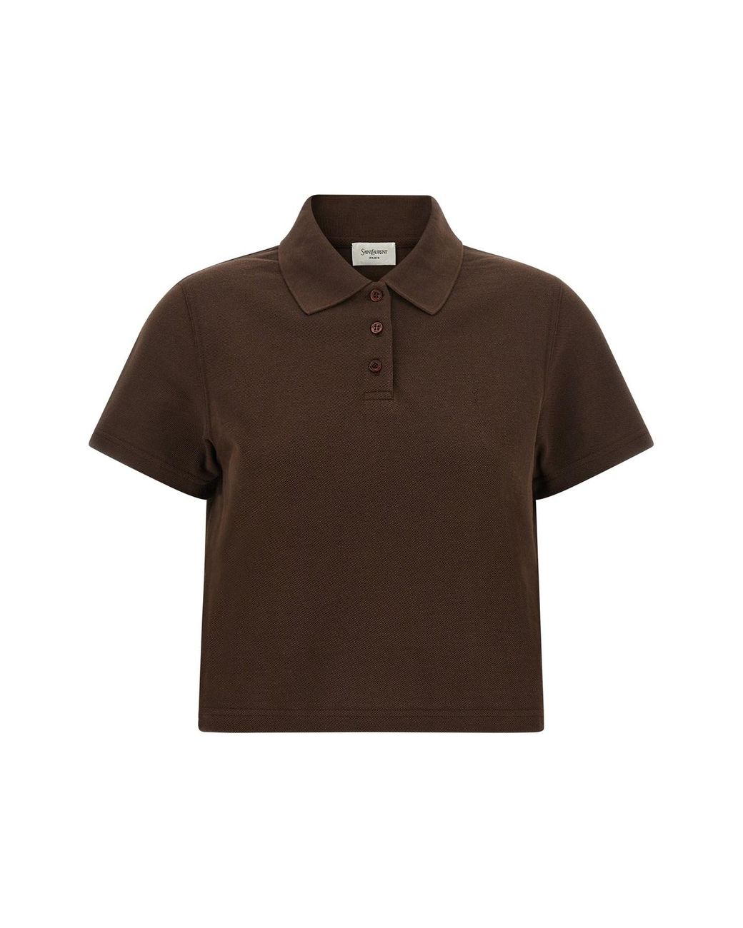 Saint Laurent Brown 'cassandre' Crop Polo Shirt