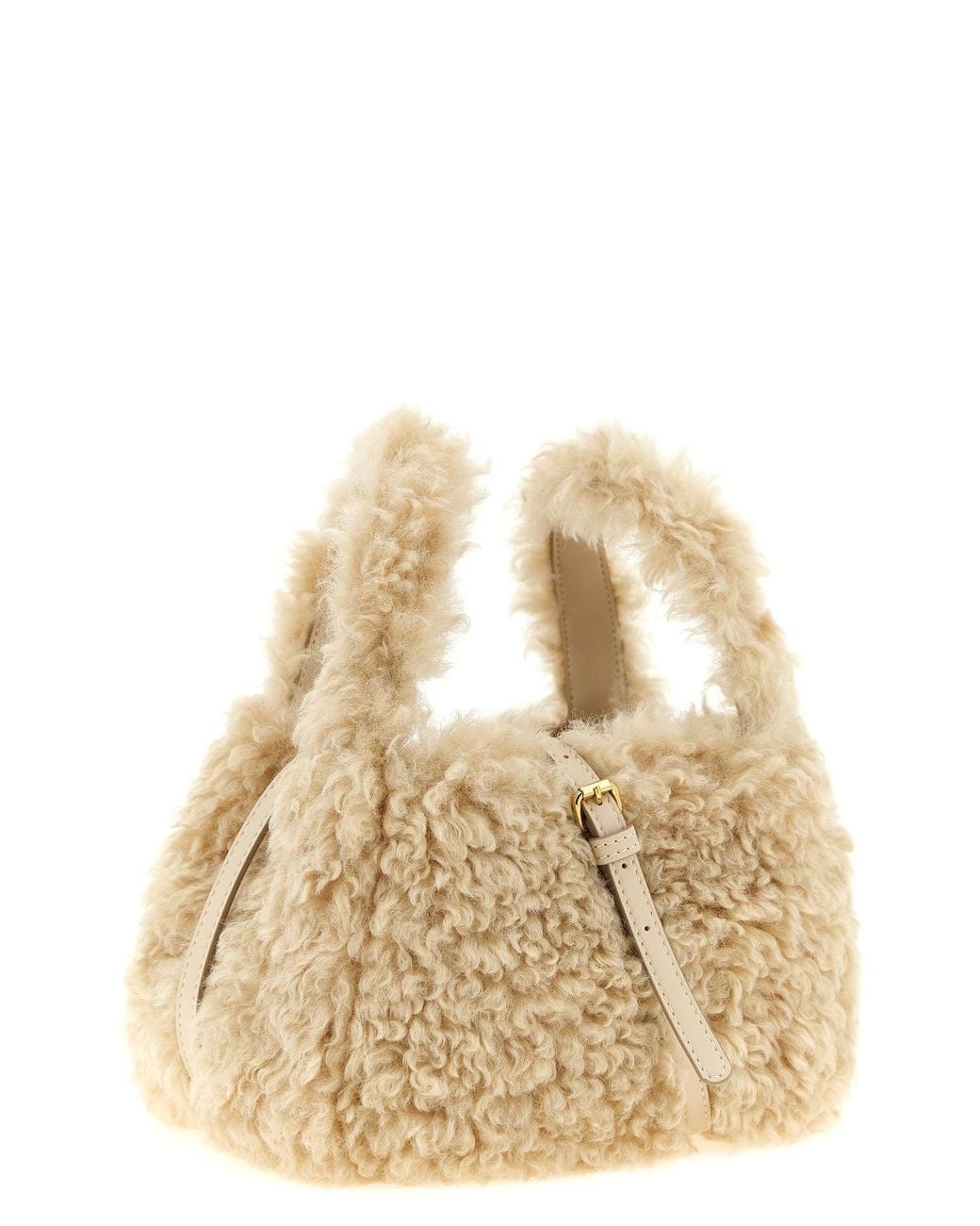 Stella McCartney Natural Faux Shearling Logo Shoulder Bag