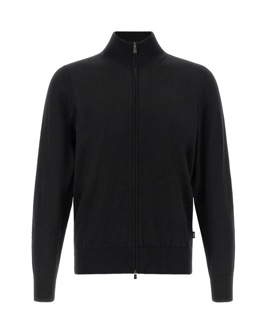 Boss Black Virgin Wool Zip-Up Cardigan With Stand Collar for men