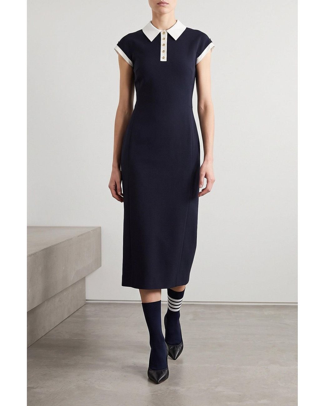 Thom Browne Black Polo Dress With Intarsia And Rwb Detail