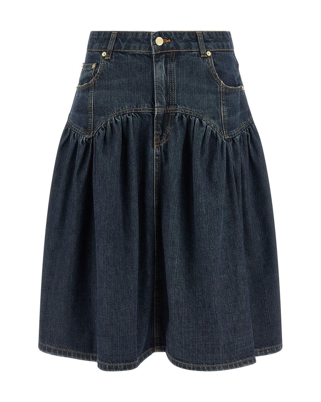 Ganni Blue Slub Denim Midi Skirt
