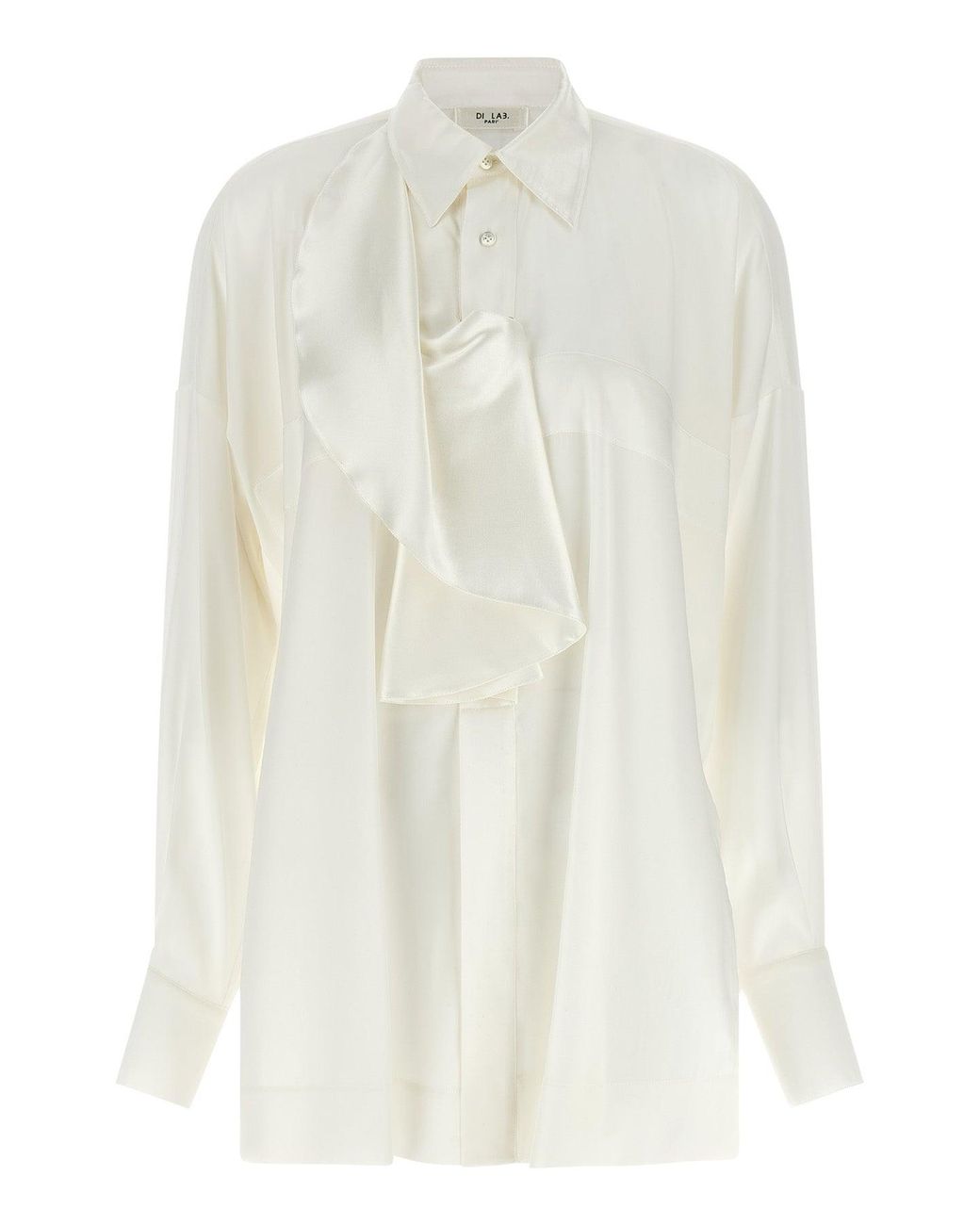 DI.LA3 PARI' White Di. La3 Pari' Ivory Silk Jabot Shirt