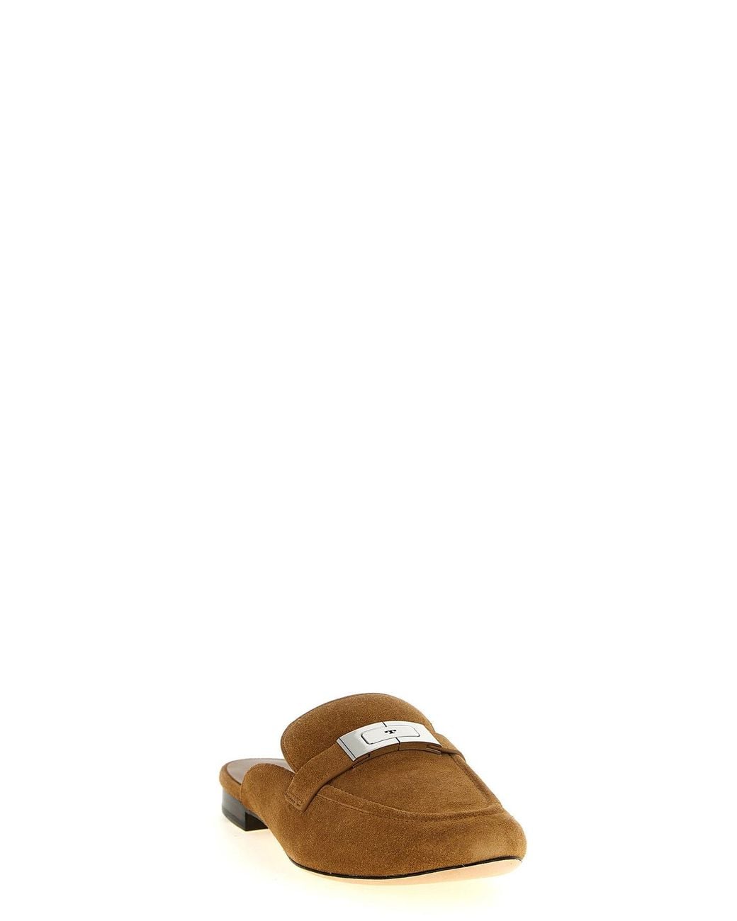 Tory Burch Brown Suede Mules With Metal Plaque