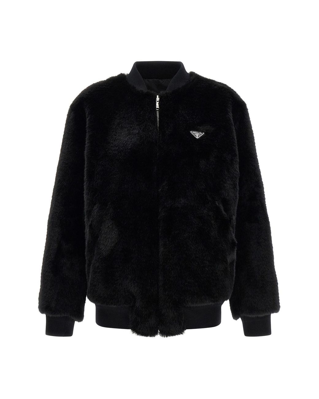 Prada Black Eco-fur And Re-nylon Reversible Bomber Jacket